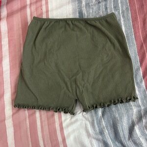 High Waist Green Ribbed Shorts with Lettuce Hem